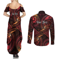 Personalised Polynesia Zodiac Aries Couples Matching Summer Maxi Dress and Long Sleeve Button Shirt Galaxy Polynesian Pattern Chest Tattoo Style LT14 - Polynesian Pride