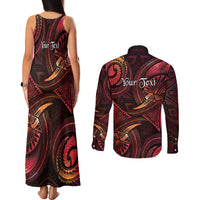 Personalised Polynesia Zodiac Aries Couples Matching Tank Maxi Dress and Long Sleeve Button Shirt Galaxy Polynesian Pattern Chest Tattoo Style LT14 - Polynesian Pride