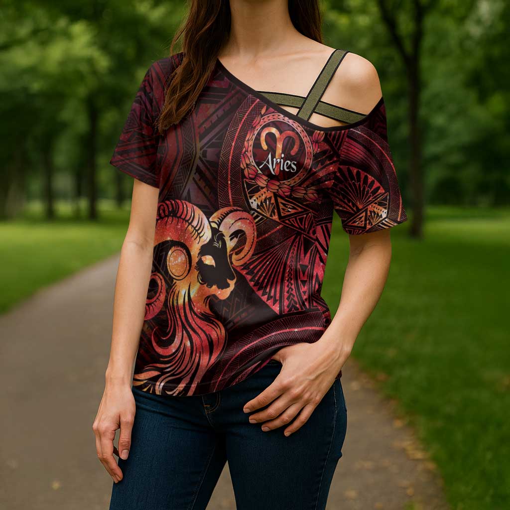 Personalised Polynesia Zodiac Aries Cross Shoulder Shirt Galaxy Polynesian Pattern Chest Tattoo Style LT14 - Polynesian Pride