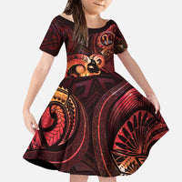 Personalised Polynesia Zodiac Aries Family Matching Off The Shoulder Long Sleeve Dress and Hawaiian Shirt Galaxy Polynesian Pattern Chest Tattoo Style