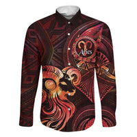Personalised Polynesia Zodiac Aries Family Matching Off The Shoulder Long Sleeve Dress and Hawaiian Shirt Galaxy Polynesian Pattern Chest Tattoo Style