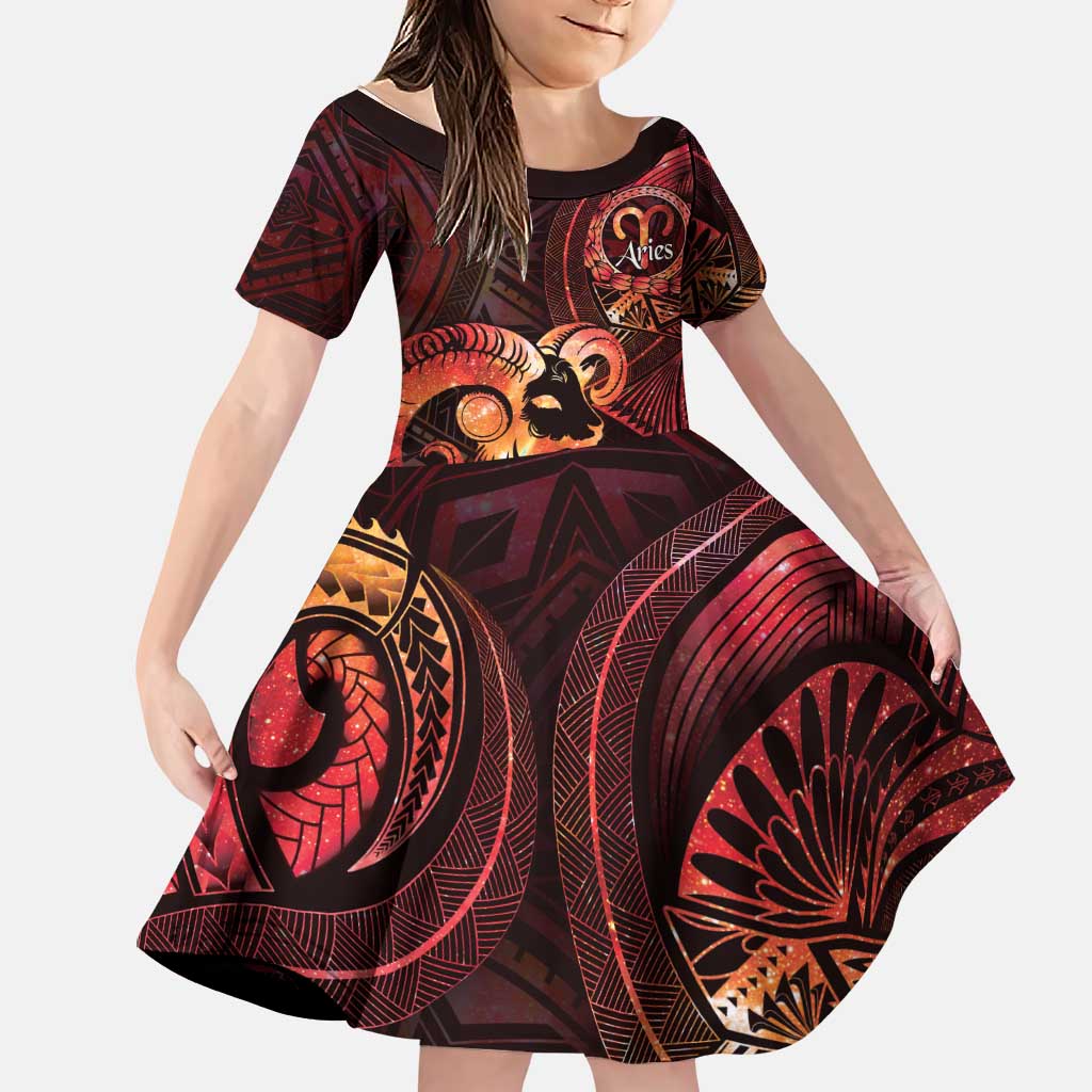Personalised Polynesia Zodiac Aries Family Matching Short Sleeve Bodycon Dress and Hawaiian Shirt Galaxy Polynesian Pattern Chest Tattoo Style