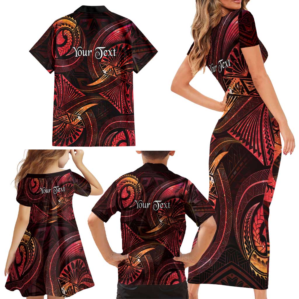 Personalised Polynesia Zodiac Aries Family Matching Short Sleeve Bodycon Dress and Hawaiian Shirt Galaxy Polynesian Pattern Chest Tattoo Style