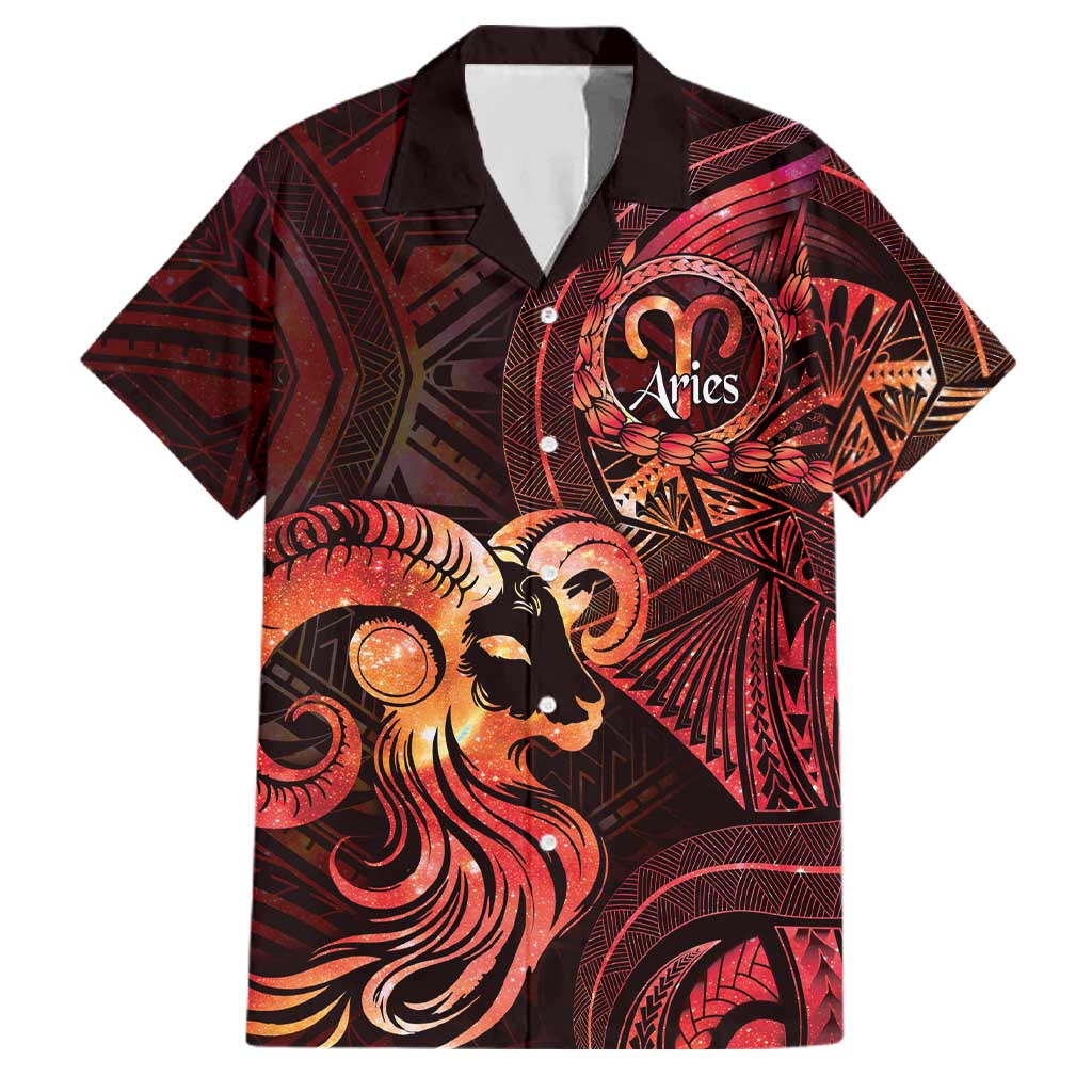 Personalised Polynesia Zodiac Aries Family Matching Short Sleeve Bodycon Dress and Hawaiian Shirt Galaxy Polynesian Pattern Chest Tattoo Style