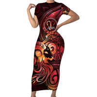 Personalised Polynesia Zodiac Aries Family Matching Short Sleeve Bodycon Dress and Hawaiian Shirt Galaxy Polynesian Pattern Chest Tattoo Style