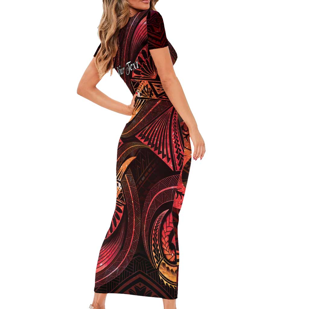 Personalised Polynesia Zodiac Aries Family Matching Short Sleeve Bodycon Dress and Hawaiian Shirt Galaxy Polynesian Pattern Chest Tattoo Style