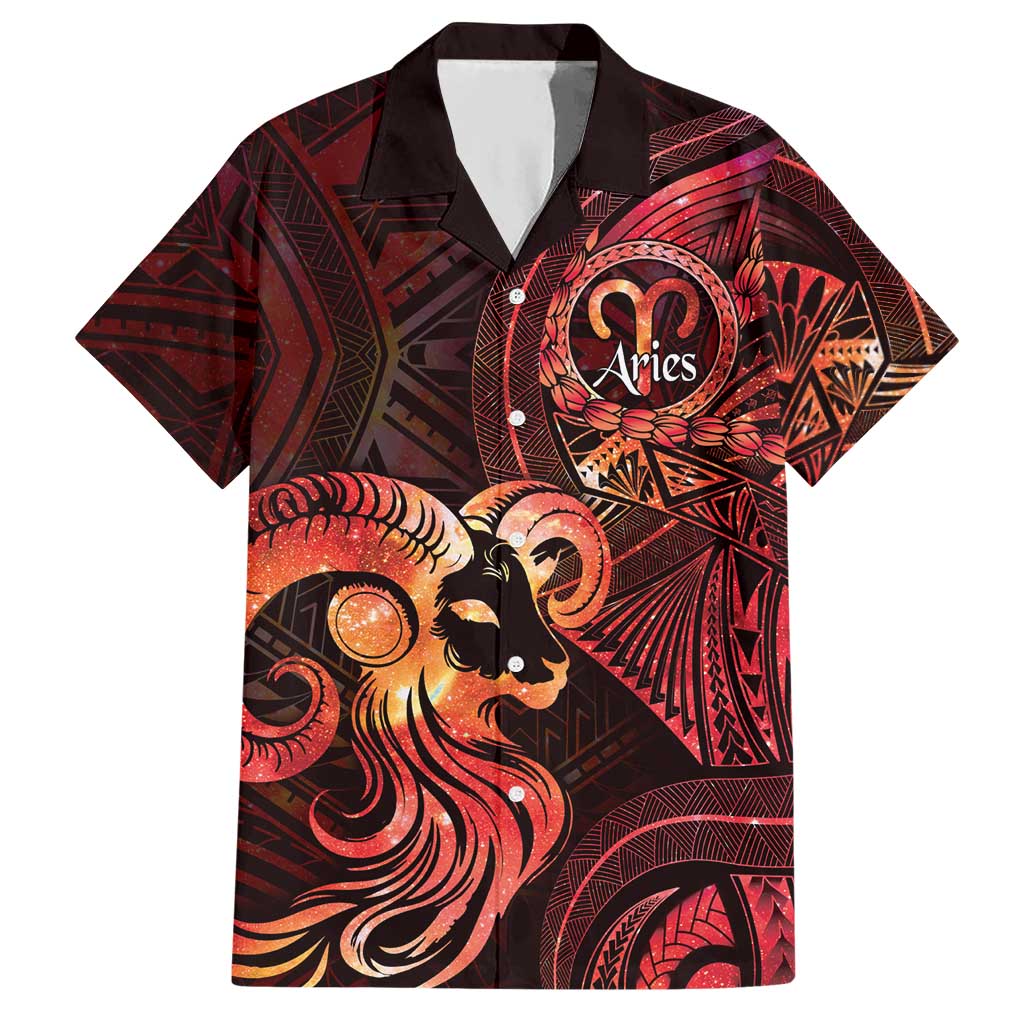 Personalised Polynesia Zodiac Aries Hawaiian Shirt Galaxy Polynesian Pattern Chest Tattoo Style LT14 Red - Polynesian Pride