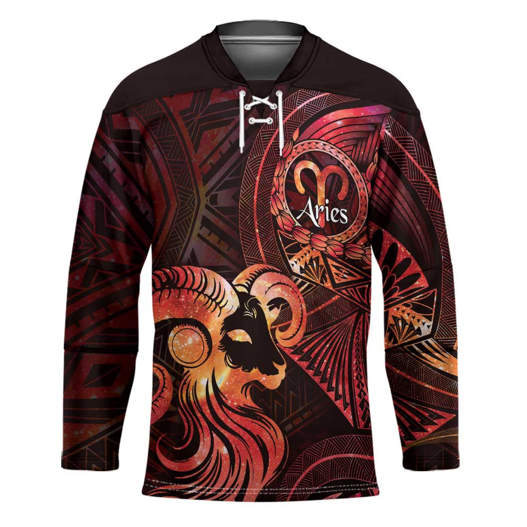 Personalised Polynesia Zodiac Aries Hockey Jersey Galaxy Polynesian Pattern Chest Tattoo Style
