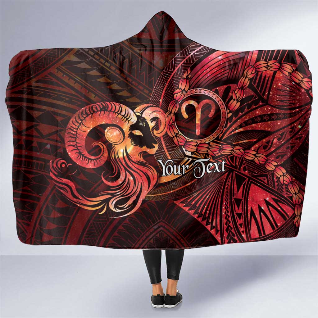Personalised Polynesia Zodiac Aries Hooded Blanket Galaxy Polynesian Pattern Chest Tattoo Style LT14 One Size Red - Polynesian Pride