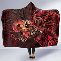 Personalised Polynesia Zodiac Aries Hooded Blanket Galaxy Polynesian Pattern Chest Tattoo Style LT14 One Size Red - Polynesian Pride