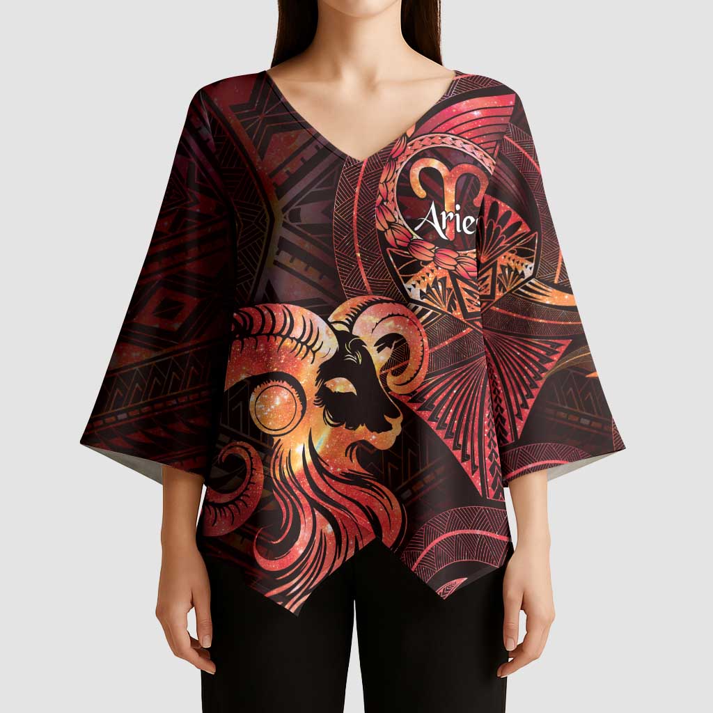 Personalised Polynesia Zodiac Aries Kimono Sleeve Blouse Galaxy Polynesian Pattern Chest Tattoo Style LT14 - Polynesian Pride