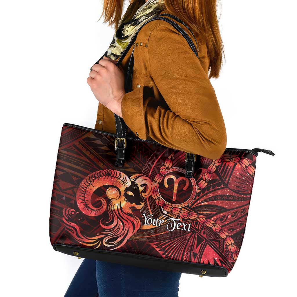 Personalised Polynesia Zodiac Aries Leather Tote Bag Galaxy Polynesian Pattern Chest Tattoo Style LT14 Red - Polynesian Pride