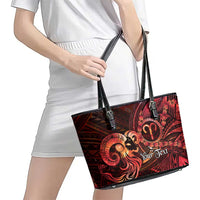 Personalised Polynesia Zodiac Aries Leather Tote Bag Galaxy Polynesian Pattern Chest Tattoo Style LT14 - Polynesian Pride