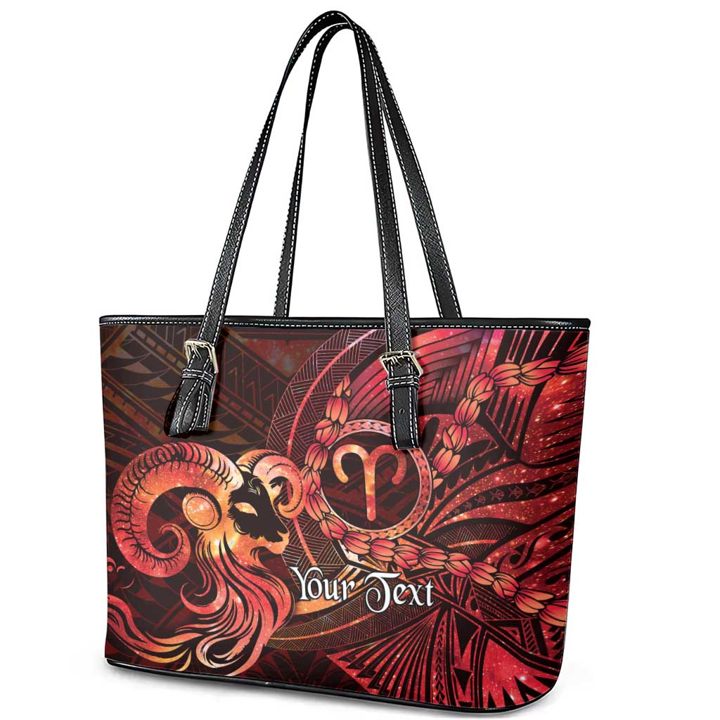Personalised Polynesia Zodiac Aries Leather Tote Bag Galaxy Polynesian Pattern Chest Tattoo Style LT14 - Polynesian Pride