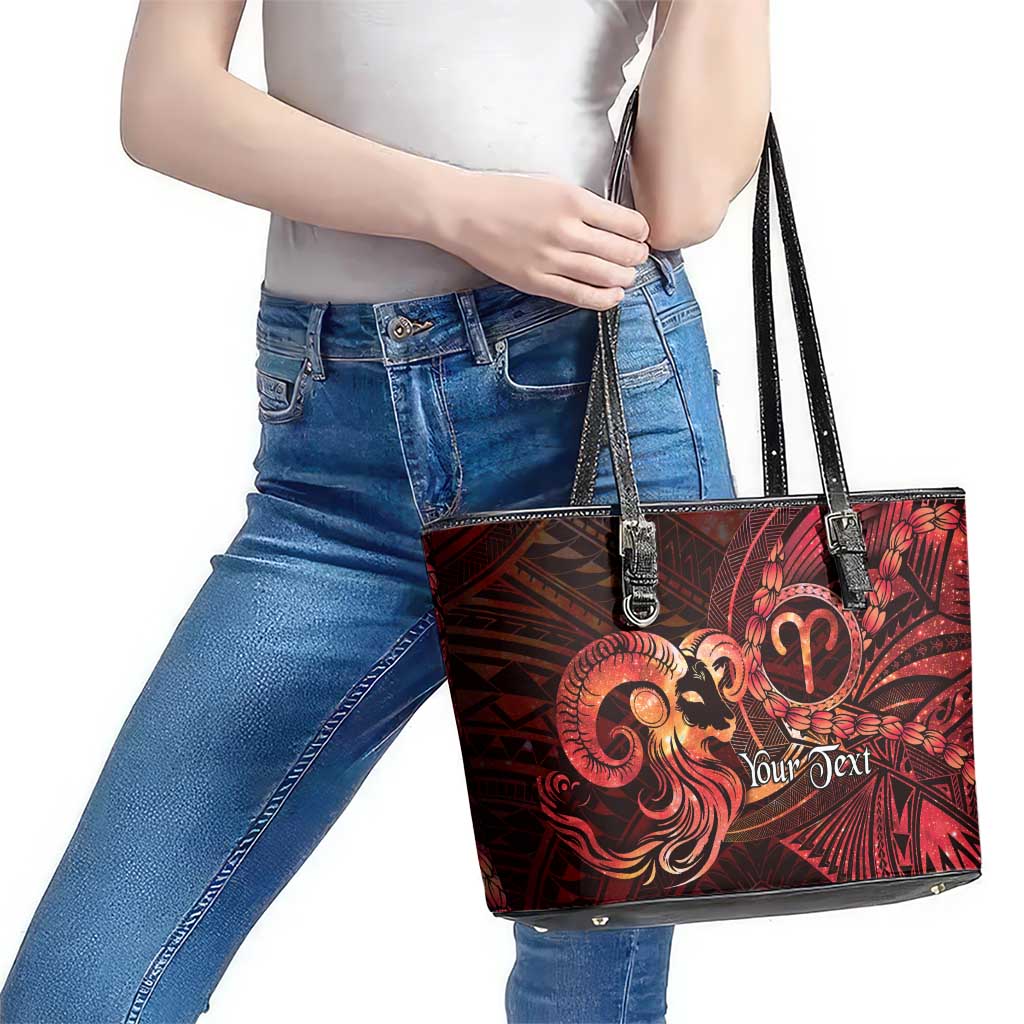 Personalised Polynesia Zodiac Aries Leather Tote Bag Galaxy Polynesian Pattern Chest Tattoo Style LT14 - Polynesian Pride