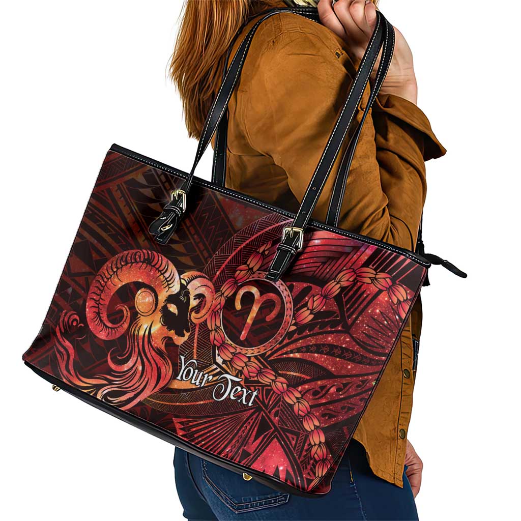 Personalised Polynesia Zodiac Aries Leather Tote Bag Galaxy Polynesian Pattern Chest Tattoo Style LT14 - Polynesian Pride