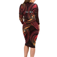 Personalised Polynesia Zodiac Aries Long Sleeve Bodycon Dress Galaxy Polynesian Pattern Chest Tattoo Style LT14 - Polynesian Pride