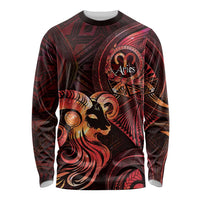 Personalised Polynesia Zodiac Aries Long Sleeve Shirt Galaxy Polynesian Pattern Chest Tattoo Style LT14 Unisex Red - Polynesian Pride