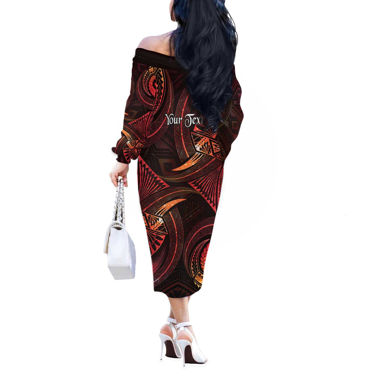 Personalised Polynesia Zodiac Aries Off The Shoulder Long Sleeve Dress Galaxy Polynesian Pattern Chest Tattoo Style LT14 - Polynesian Pride