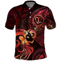 Personalised Polynesia Zodiac Aries Polo Shirt Galaxy Polynesian Pattern Chest Tattoo Style LT14 Red - Polynesian Pride