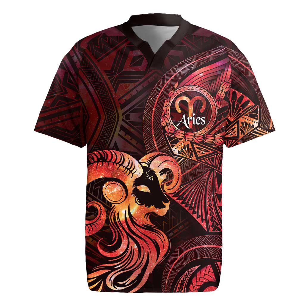 Personalised Polynesia Zodiac Aries Rugby Jersey Galaxy Polynesian Pattern Chest Tattoo Style LT14 Red - Polynesian Pride
