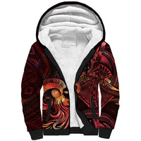 Personalised Polynesia Zodiac Aries Sherpa Hoodie Galaxy Polynesian Pattern Chest Tattoo Style LT14 Unisex Red - Polynesian Pride