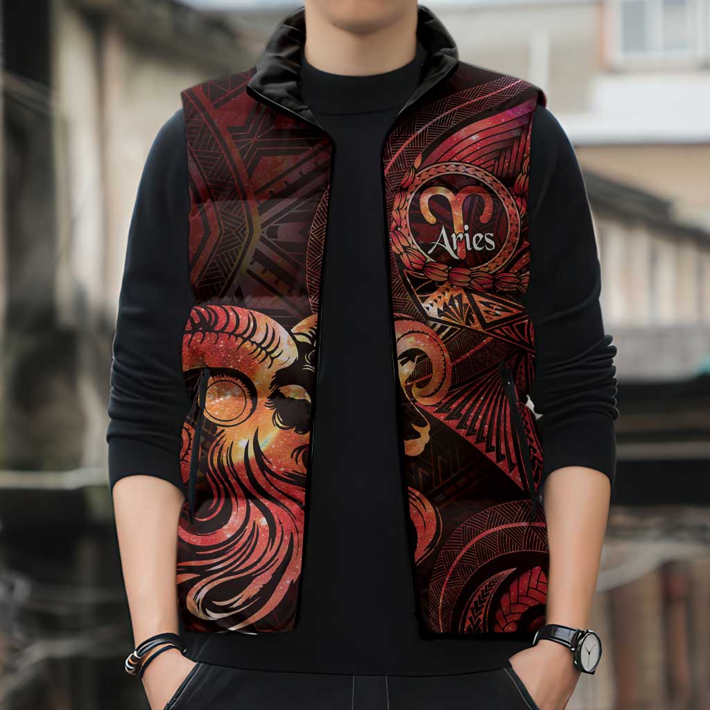 Personalised Polynesia Zodiac Aries Sleeveless Puffer Jacket Galaxy Polynesian Pattern Chest Tattoo Style LT14 - Polynesian Pride