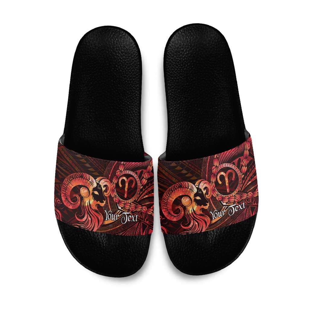 Personalised Polynesia Zodiac Aries Slide Sandals Galaxy Polynesian Pattern Chest Tattoo Style LT14 Red - Polynesian Pride