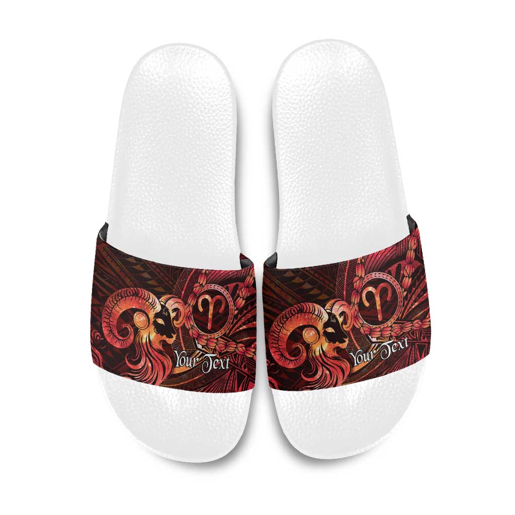 Personalised Polynesia Zodiac Aries Slide Sandals Galaxy Polynesian Pattern Chest Tattoo Style LT14 Red - Polynesian Pride