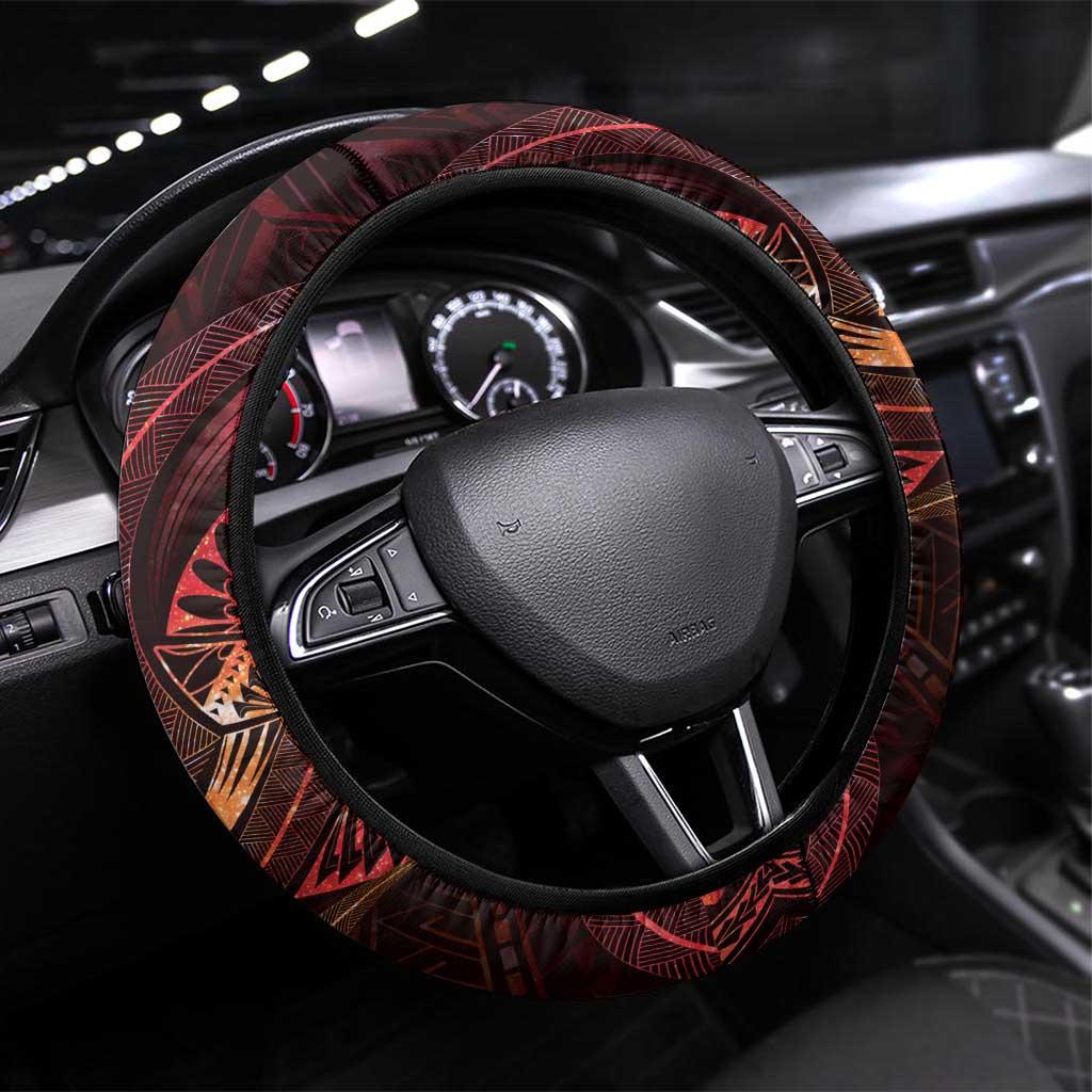 Polynesia Zodiac Aries Steering Wheel Cover Galaxy Polynesian Pattern Chest Tattoo Style LT14 Universal Fit Red - Polynesian Pride