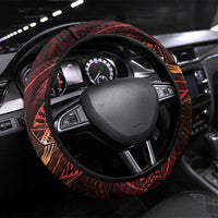 Polynesia Zodiac Aries Steering Wheel Cover Galaxy Polynesian Pattern Chest Tattoo Style LT14 Universal Fit Red - Polynesian Pride