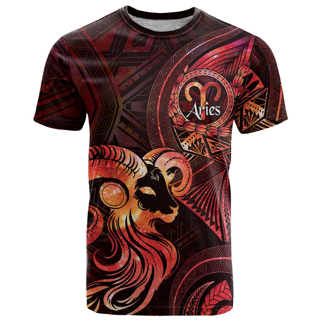 Personalised Polynesia Zodiac Aries T Shirt Galaxy Polynesian Pattern Chest Tattoo Style LT14 Red - Polynesian Pride