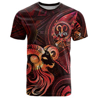 Personalised Polynesia Zodiac Aries T Shirt Galaxy Polynesian Pattern Chest Tattoo Style LT14 Red - Polynesian Pride