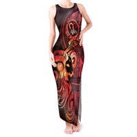 Personalised Polynesia Zodiac Aries Tank Maxi Dress Galaxy Polynesian Pattern Chest Tattoo Style LT14 Women Red - Polynesian Pride