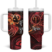 Personalised Polynesia Zodiac Aries Tumbler With Handle Galaxy Polynesian Pattern Chest Tattoo Style LT14 One Size: 40 oz Red - Polynesian Pride