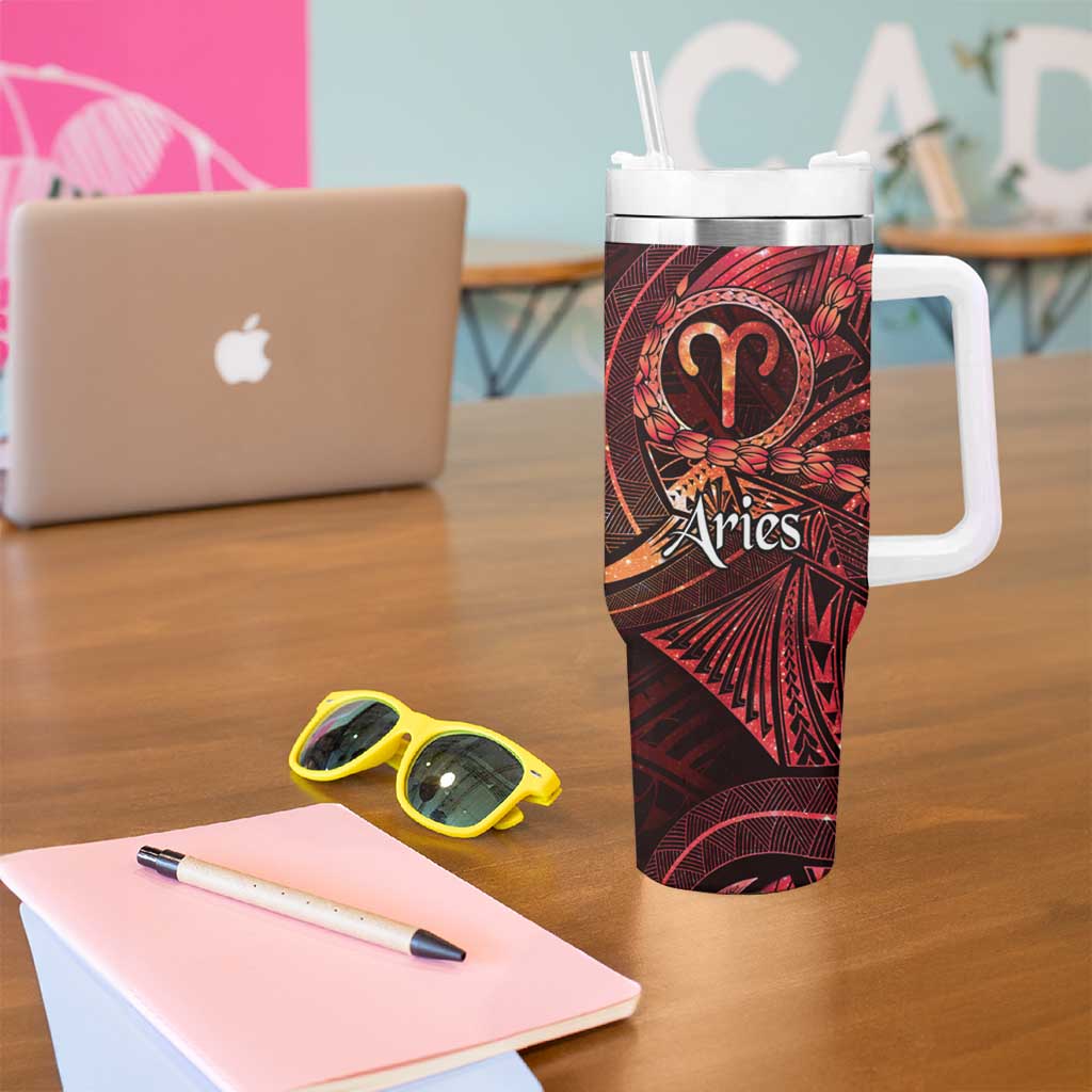 Personalised Polynesia Zodiac Aries Tumbler With Handle Galaxy Polynesian Pattern Chest Tattoo Style LT14 - Polynesian Pride