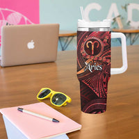Personalised Polynesia Zodiac Aries Tumbler With Handle Galaxy Polynesian Pattern Chest Tattoo Style LT14 - Polynesian Pride