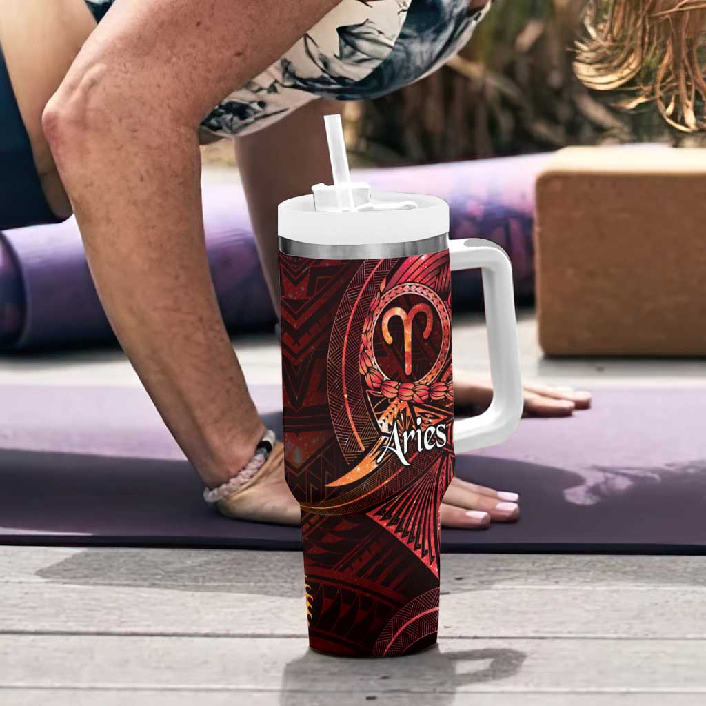 Personalised Polynesia Zodiac Aries Tumbler With Handle Galaxy Polynesian Pattern Chest Tattoo Style LT14 - Polynesian Pride