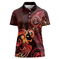 Personalised Polynesia Zodiac Aries Women Polo Shirt Galaxy Polynesian Pattern Chest Tattoo Style LT14 Female Red - Polynesian Pride