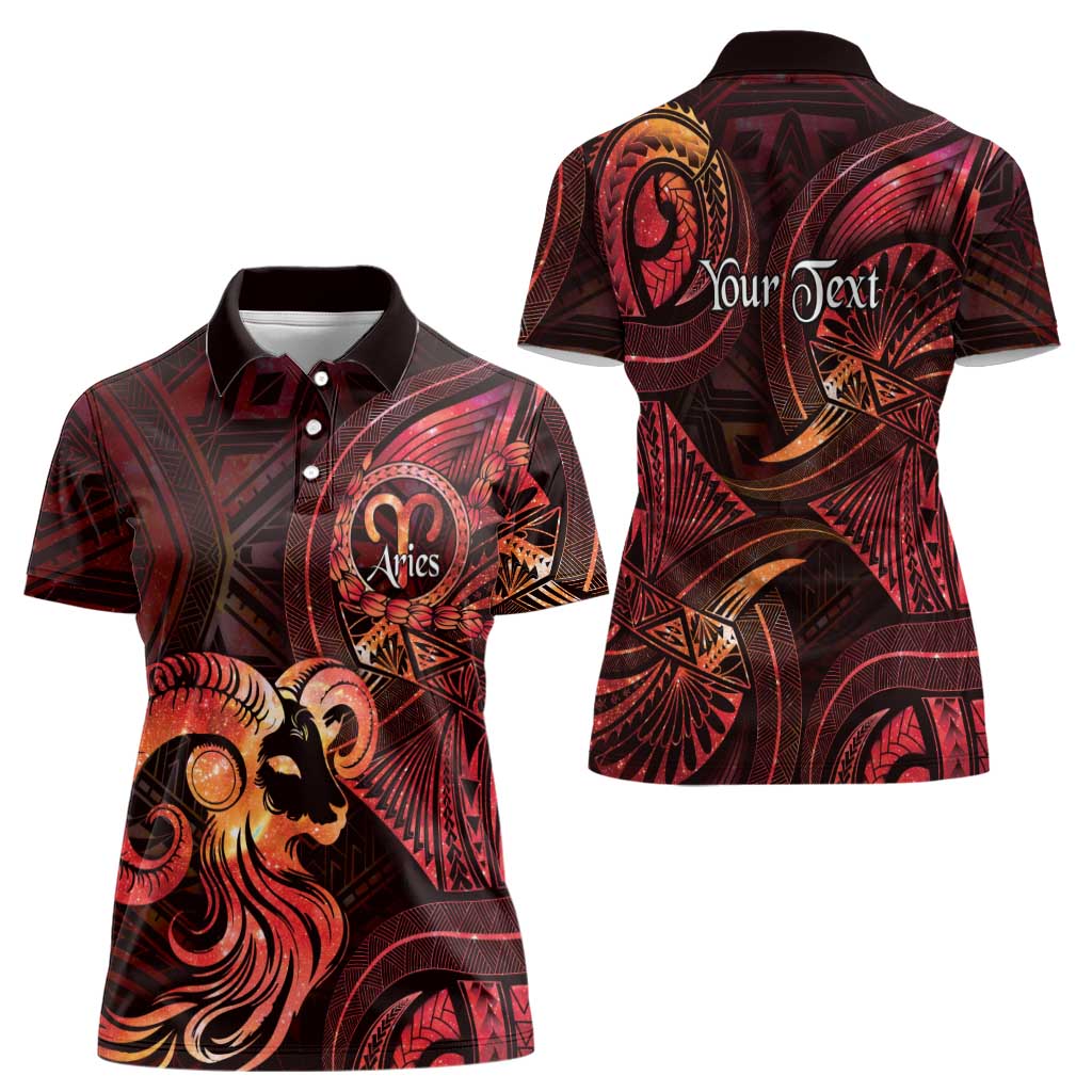 Personalised Polynesia Zodiac Aries Women Polo Shirt Galaxy Polynesian Pattern Chest Tattoo Style LT14 - Polynesian Pride