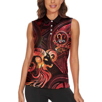 Personalised Polynesia Zodiac Aries Women Sleeveless Polo Shirt Galaxy Polynesian Pattern Chest Tattoo Style LT14 - Polynesian Pride