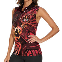 Personalised Polynesia Zodiac Aries Women Sleeveless Polo Shirt Galaxy Polynesian Pattern Chest Tattoo Style LT14 - Polynesian Pride