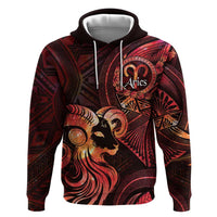 Personalised Polynesia Zodiac Aries Zip Hoodie Galaxy Polynesian Pattern Chest Tattoo Style LT14 Pullover Hoodie Red - Polynesian Pride