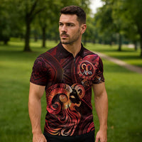 Personalised Polynesia Zodiac Aries Zipper Polo Shirt Galaxy Polynesian Pattern Chest Tattoo Style