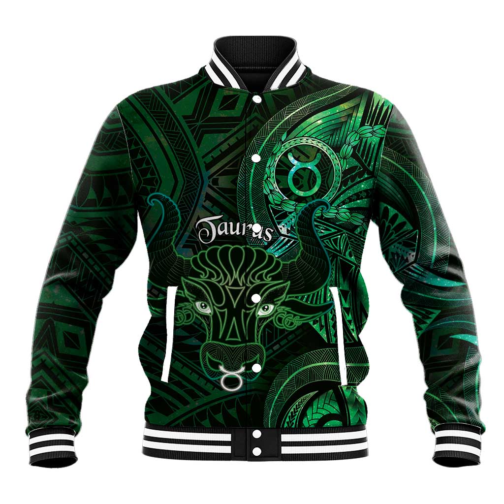 Personalised Polynesia Zodiac Taurus Baseball Jacket Galaxy Polynesian Pattern Chest Tattoo Style LT14 Unisex Green - Polynesian Pride