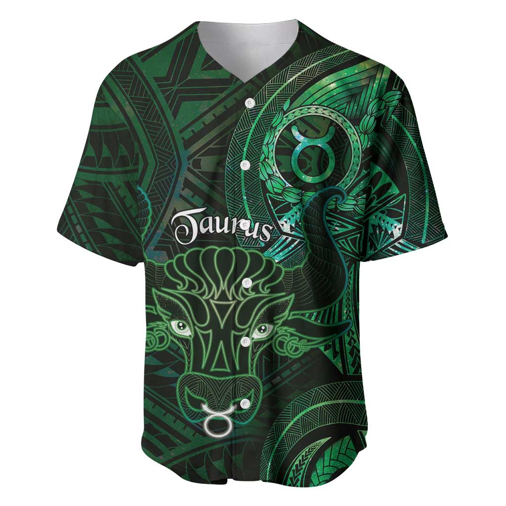 Personalised Polynesia Zodiac Taurus Baseball Jersey Galaxy Polynesian Pattern Chest Tattoo Style LT14 Green - Polynesian Pride