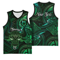 Personalised Polynesia Zodiac Taurus Basketball Jersey Galaxy Polynesian Pattern Chest Tattoo Style