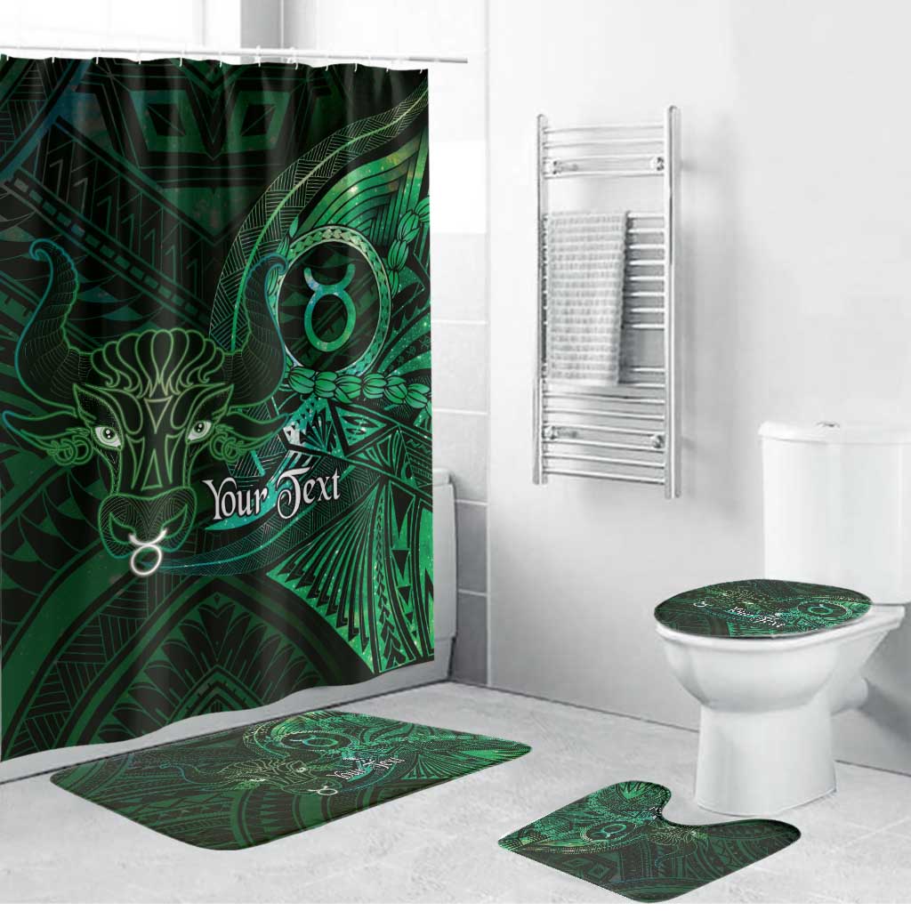 Personalised Polynesia Zodiac Taurus Bathroom Set Galaxy Polynesian Pattern Chest Tattoo Style LT14 Bathroom Set (4 pcs) Green - Polynesian Pride