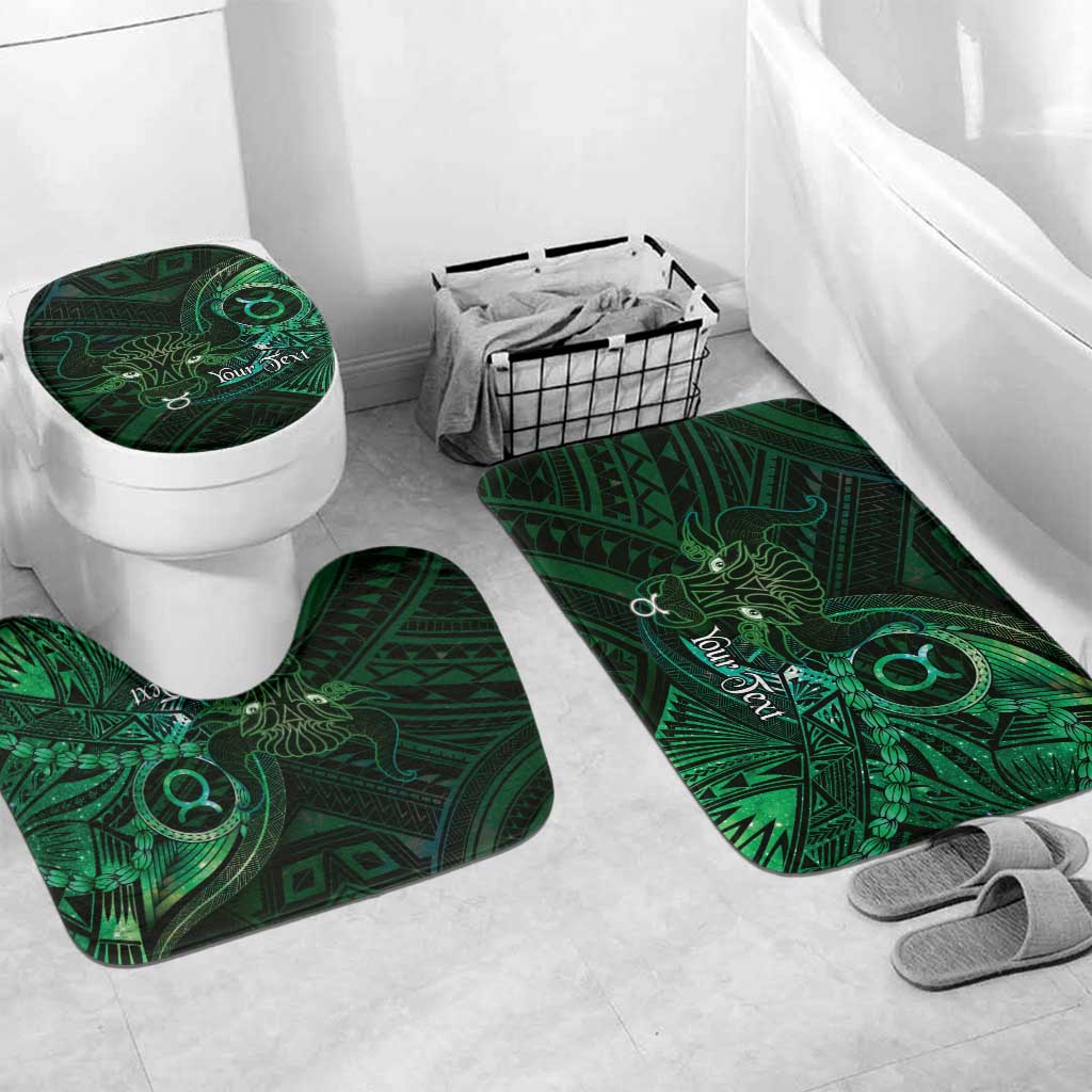 Personalised Polynesia Zodiac Taurus Bathroom Set Galaxy Polynesian Pattern Chest Tattoo Style LT14 Mat Set Only (3 pcs) One Size Green - Polynesian Pride