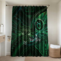 Personalised Polynesia Zodiac Taurus Bathroom Set Galaxy Polynesian Pattern Chest Tattoo Style LT14 Shower Curtain Only Green - Polynesian Pride